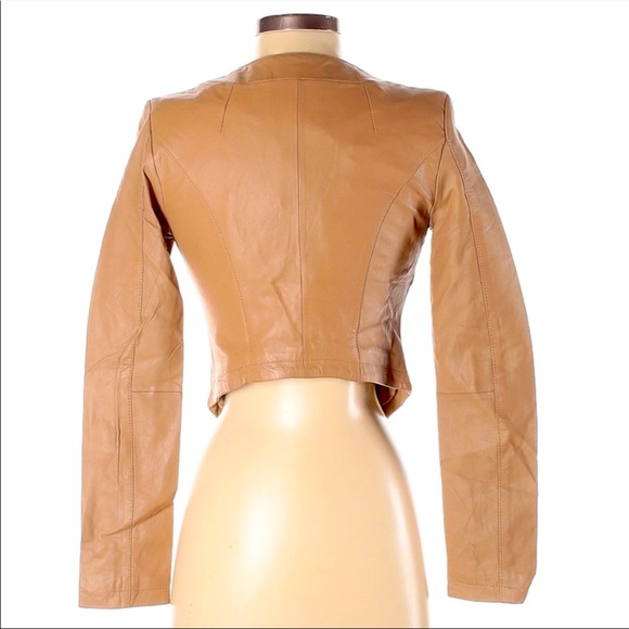Tan Leather Asymmetrical Zip Front Jacket - Picture 2 of 2